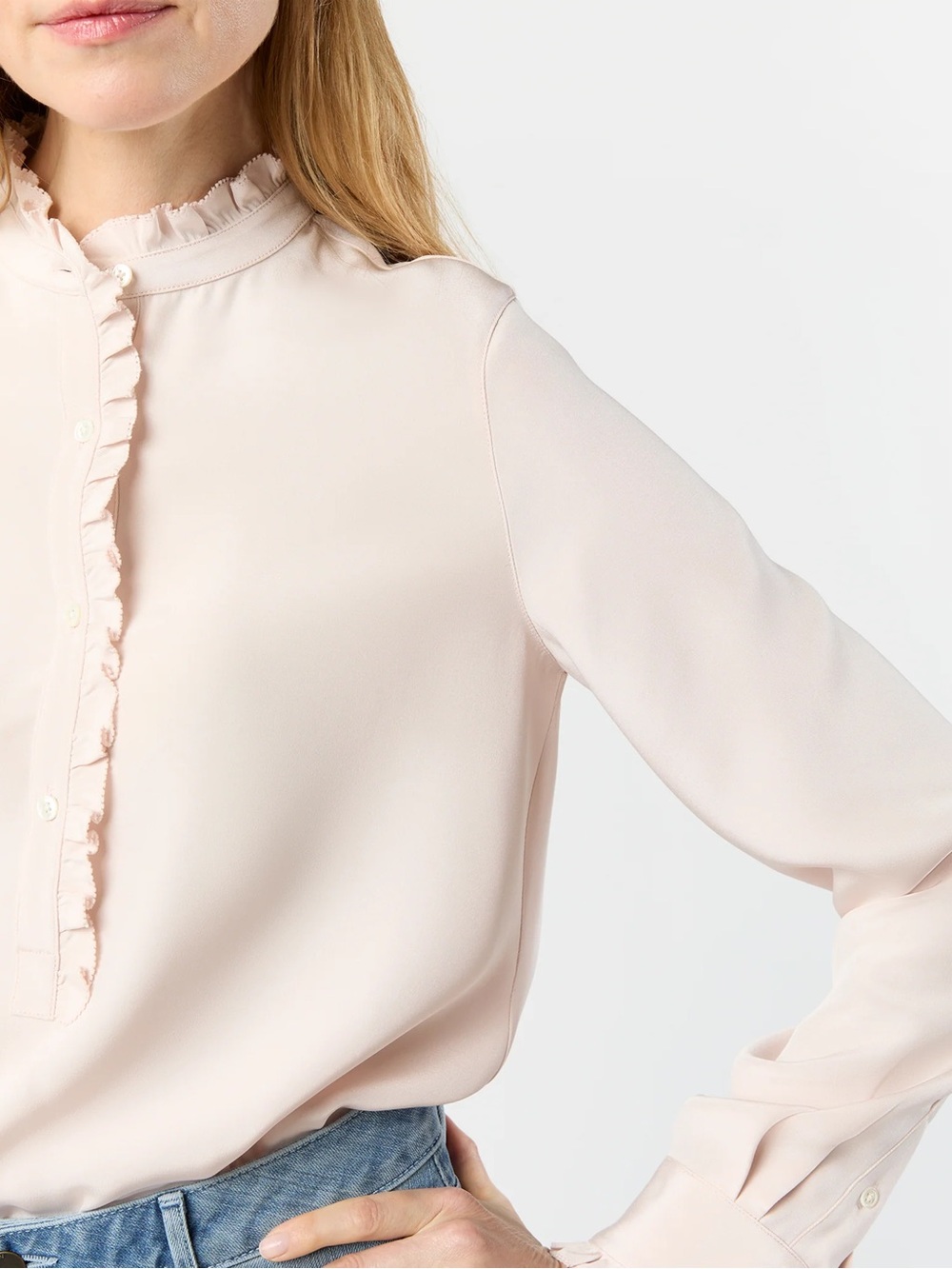 LOFT Pale Blush Ruffle Trim Blouse